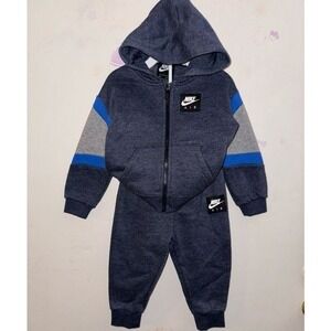 Nike Air 24m Unisex Boys Navy Blue Grey 2-Piece Set Zip Up Sweatpants